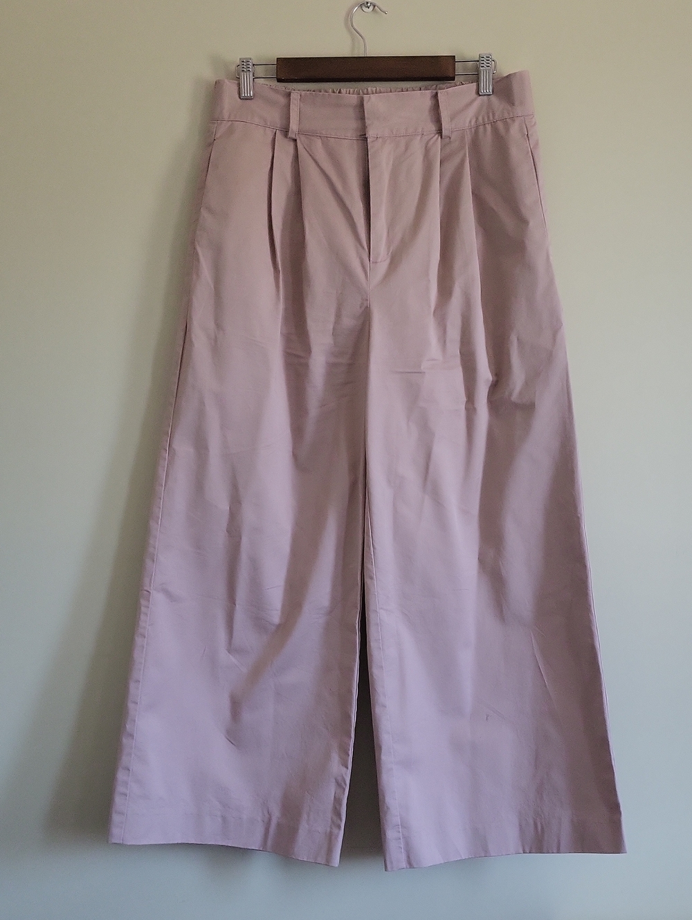 Cotton Pleated High Rise Wide Leg Trousers In Dusty Rose